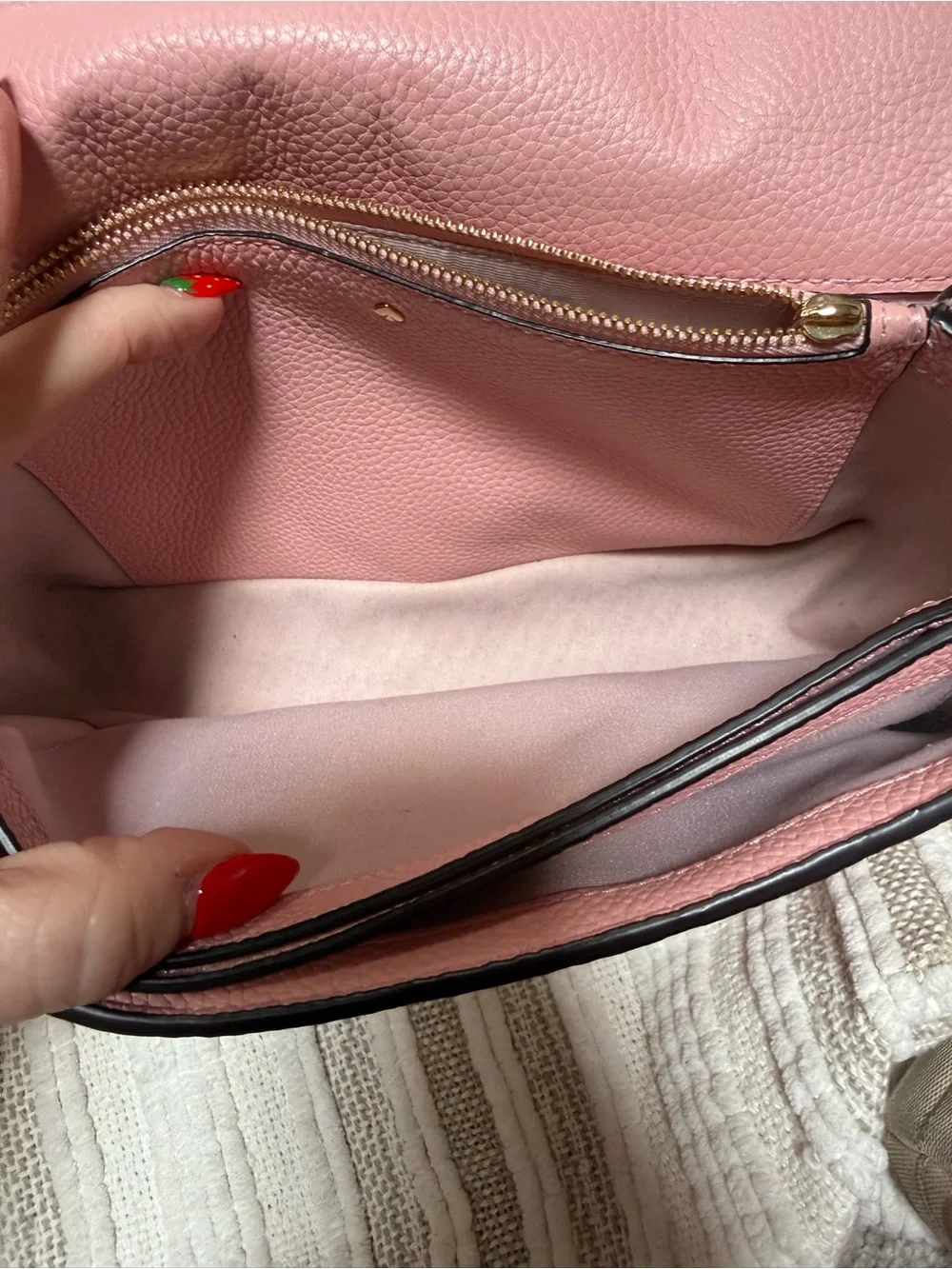 kate spade pink pebbled leather crossbody with gold hardware